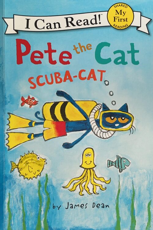 英語絵本『Pete the Cat: Scuba-Cat』の表紙。スキューバダイビングをする猫のピートと、海の生き物たちが描かれている。