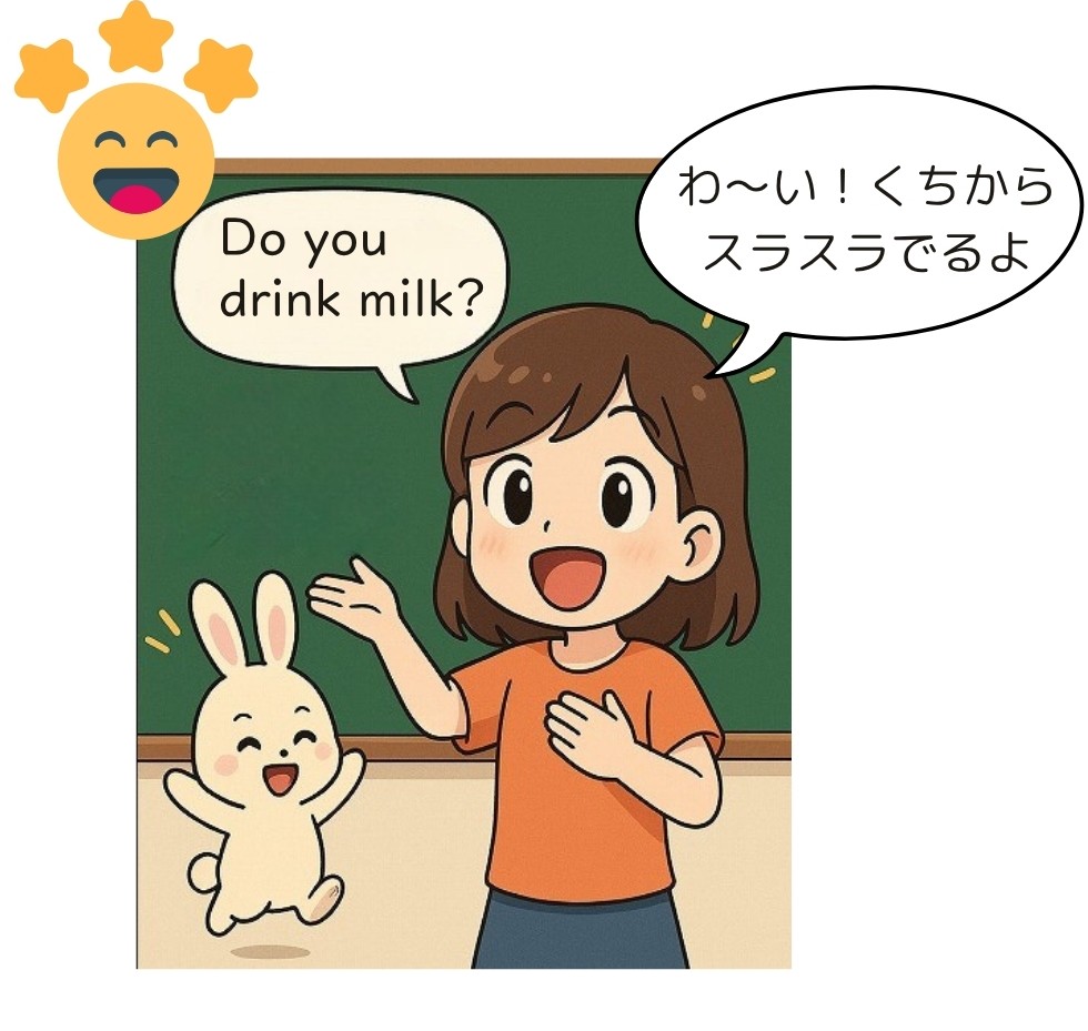 反復練習をして、口から英語がすらすら出ている女の子のイラスト
