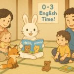 0歳から3歳の親子が和室で英語絵本の読み聞かせを受けている様子